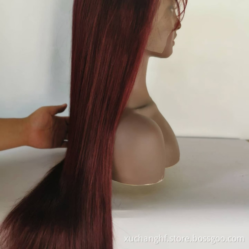 99J Red Colored Raw Indian Virgin Human Hair Hd Full Lace Frontal Wig Vendor Lace Front Wig Human Hair For Black Women